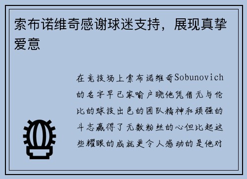 索布诺维奇感谢球迷支持，展现真挚爱意