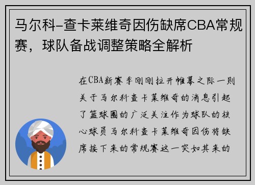 马尔科-查卡莱维奇因伤缺席CBA常规赛，球队备战调整策略全解析